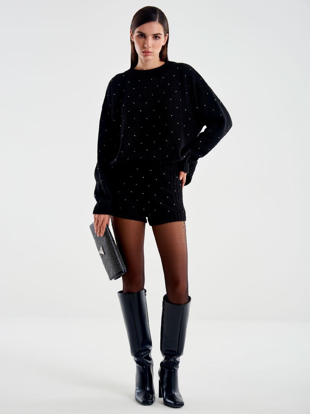 Vicolo Shorts in Maglia con Strass Nero Saldi
