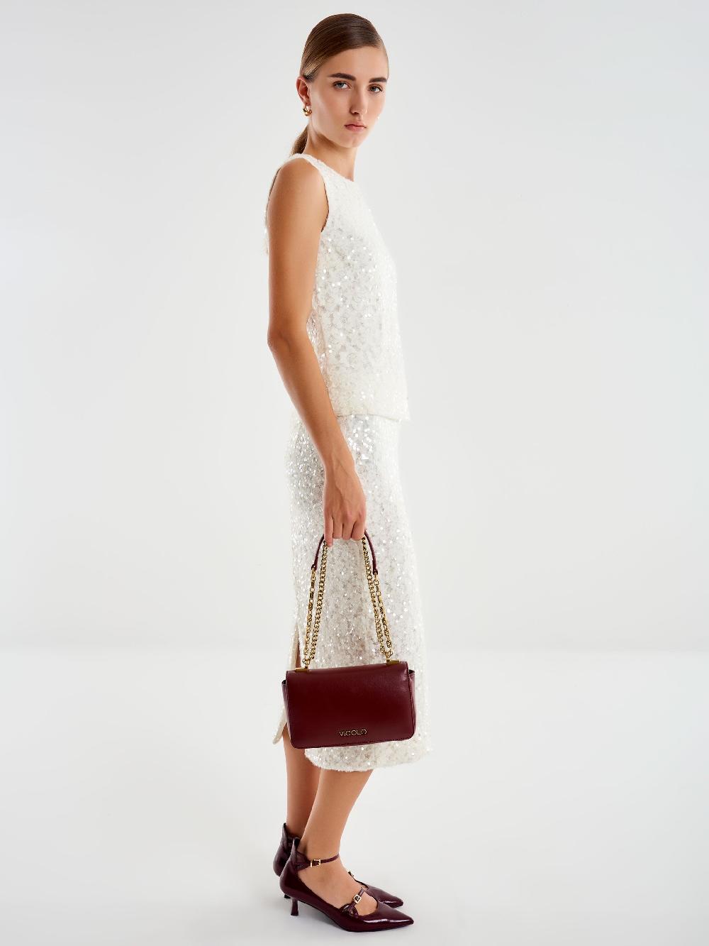 Vicolo Top in Pizzo e Paillettes Bianco Moda