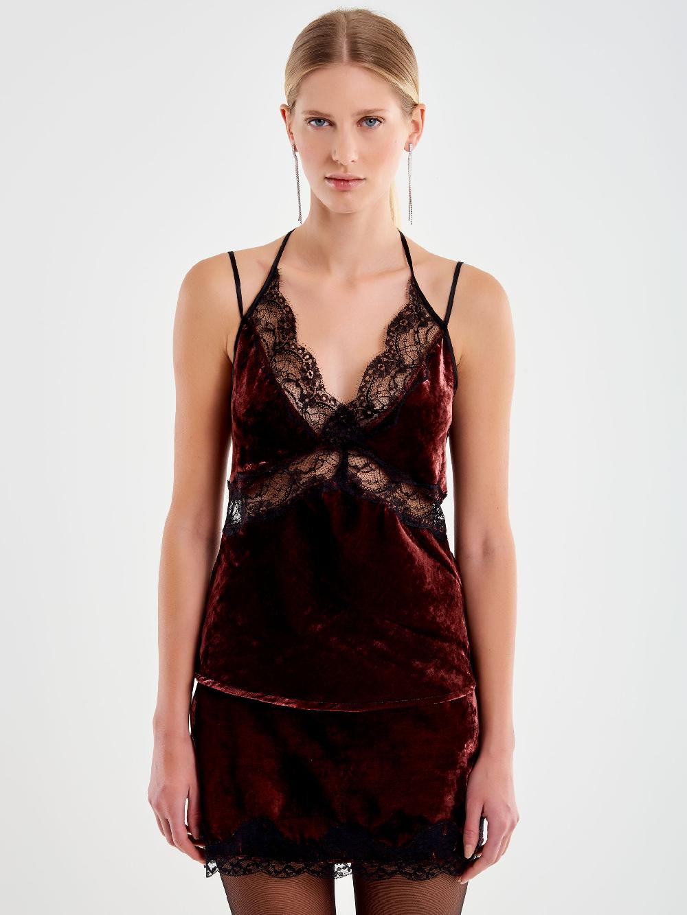 Vicolo Top in Pizzo e Velluto Bordeaux Promozione