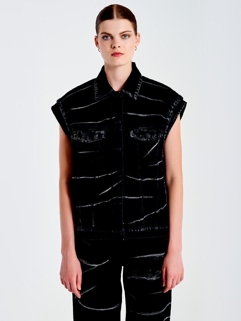 Vicolo Gilet in Jeans Effetto ZebratoNero Nuovi prodotti