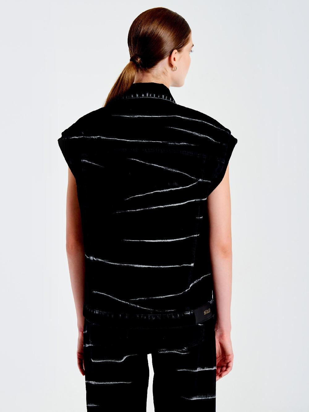 Vicolo Gilet in Jeans Effetto ZebratoNero Nuovi prodotti