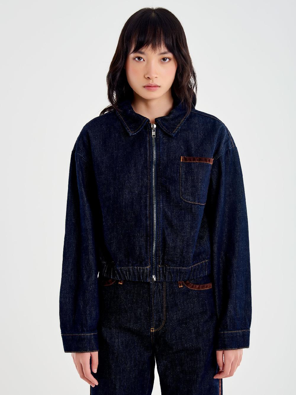Vicolo Giubbotto in Denim Dettagli Alcantara Blu Liquidazione