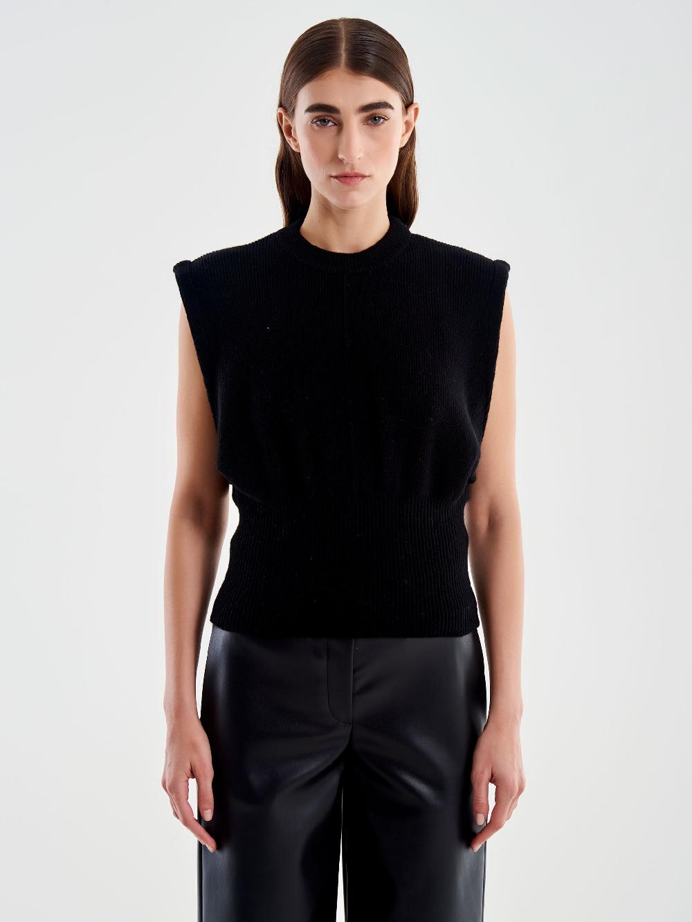 Vicolo Gilet Smanicato Girocollo Aderente Nero Officina