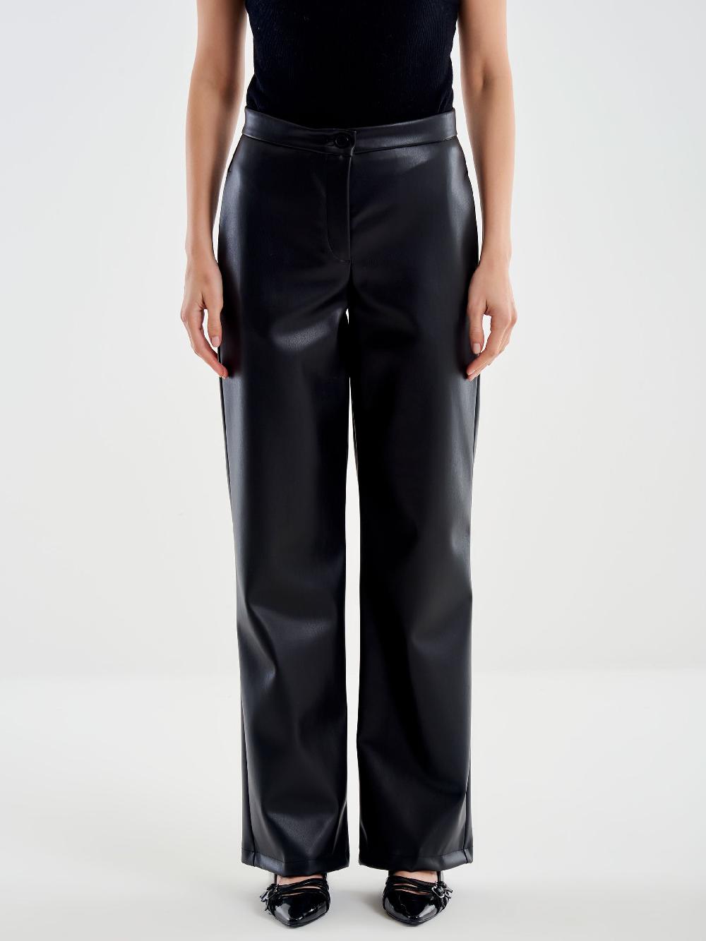 Vicolo Pantalone Straight Effetto Pelle Nero Limitato a 3 giorni