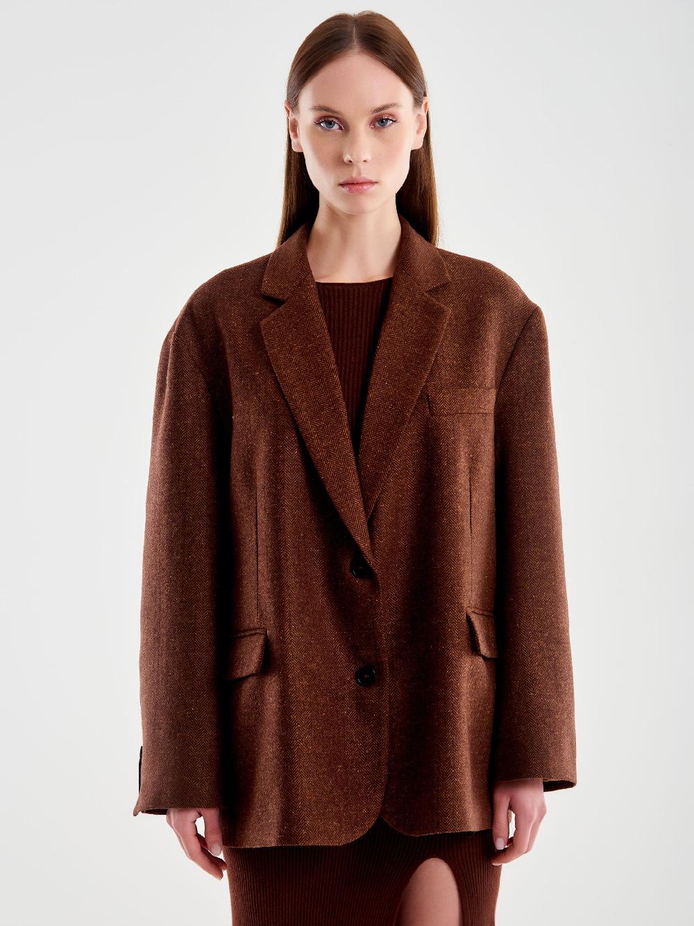 Vicolo Giacca Misto Lana Oversized Spinata Moro Esporta salva