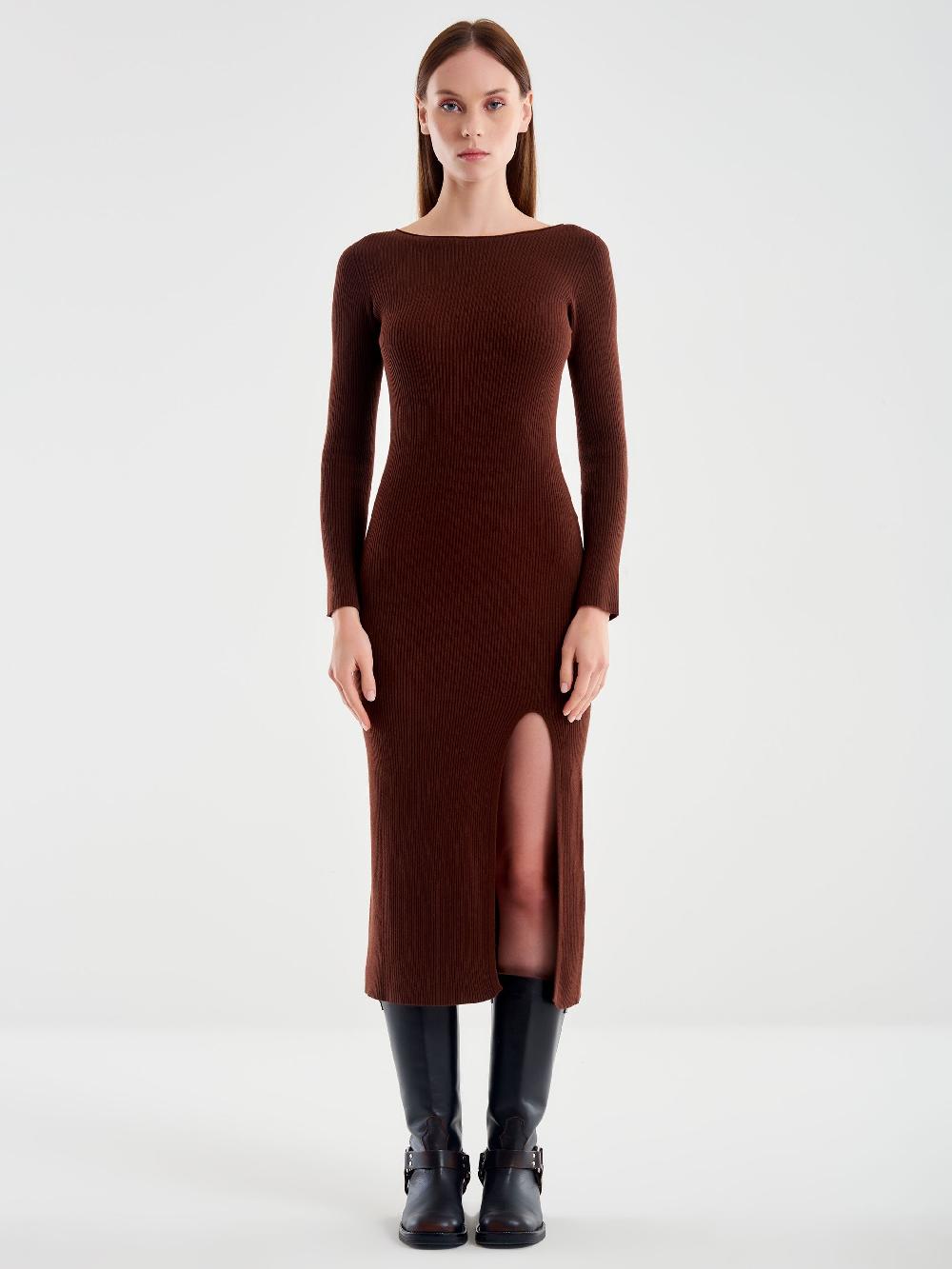 Vicolo Abito in Maglia con Spacco Moro Black Friday Prezzi