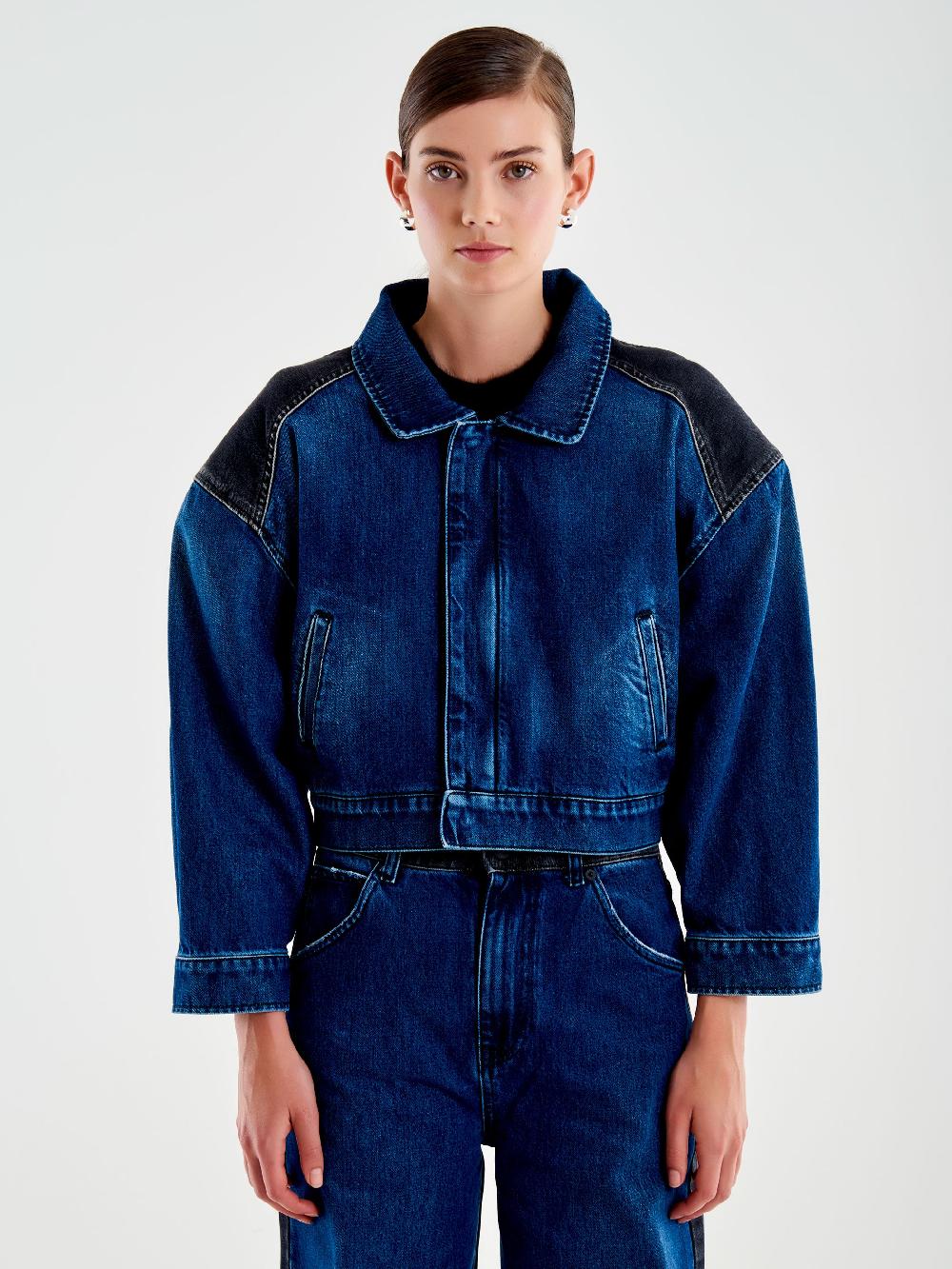 Vicolo Giubbotto In Denim Doppio Colore Blu Italia