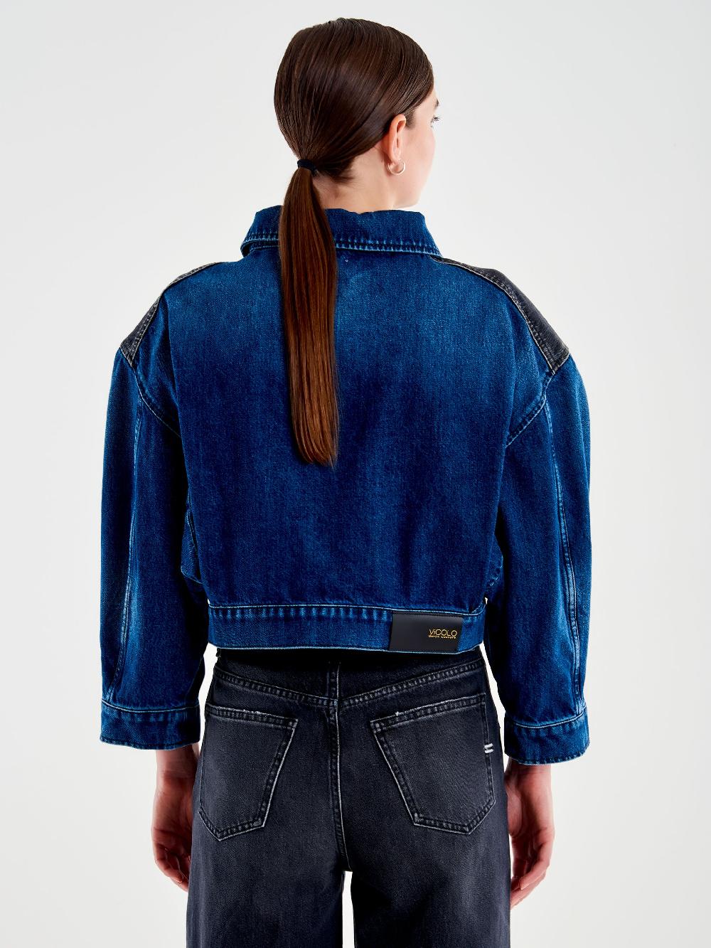 Vicolo Giubbotto In Denim Doppio Colore Blu Italia