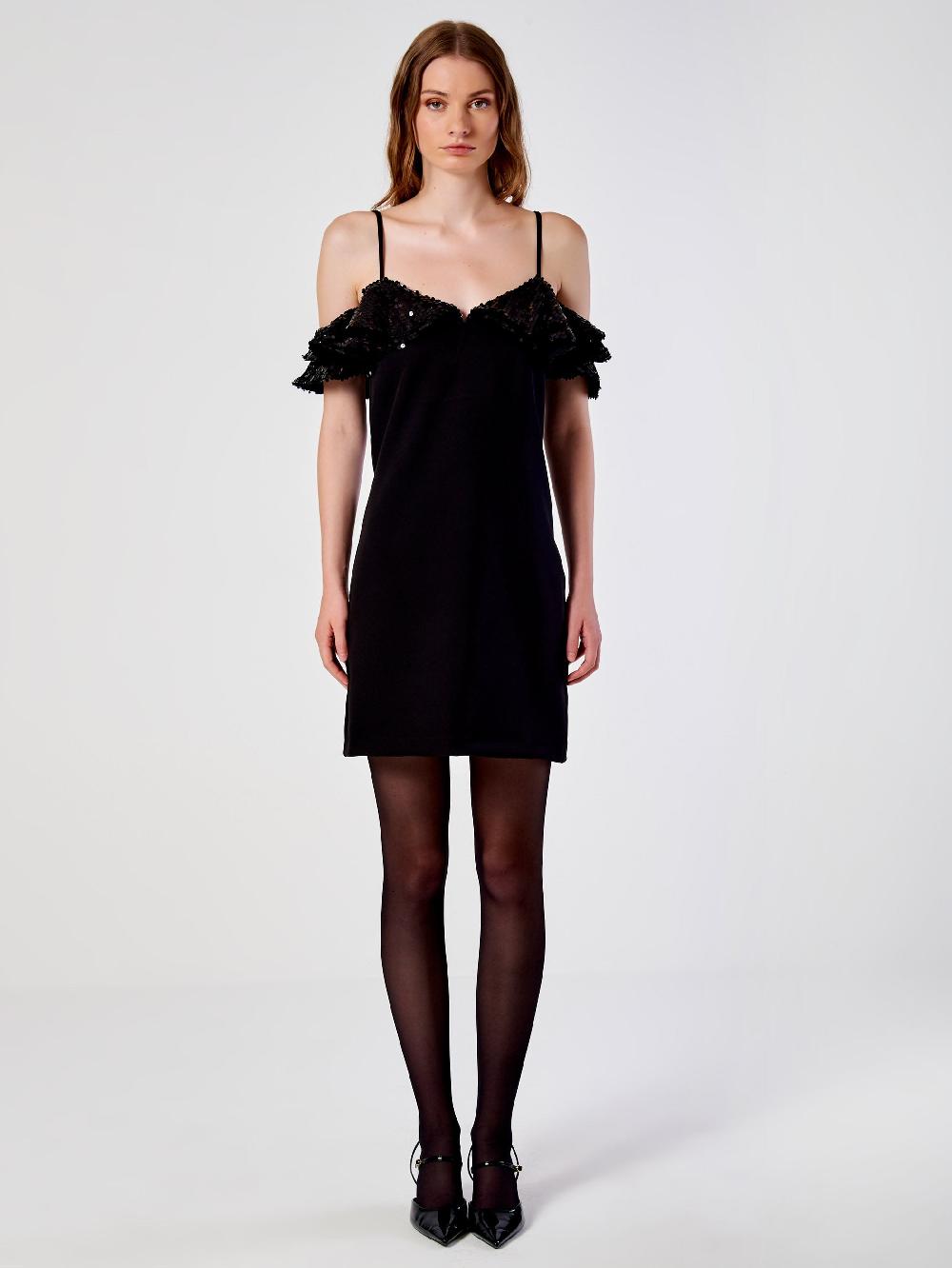 Vicolo Abito Mini con Rouches e Paillettes Nero Fino Al -60%