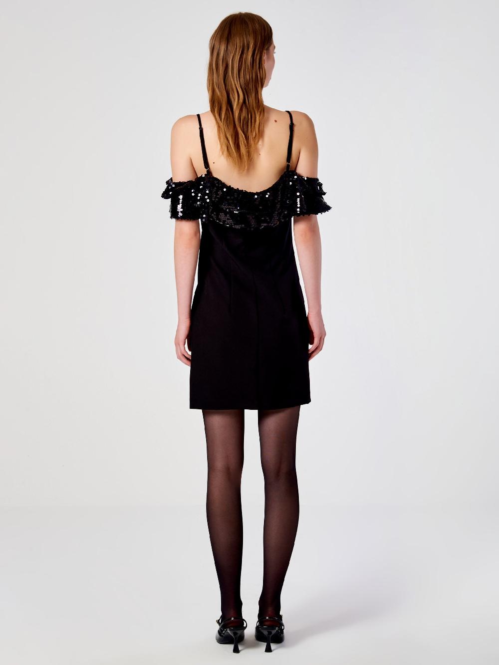 Vicolo Abito Mini con Rouches e Paillettes Nero Fino Al -60%
