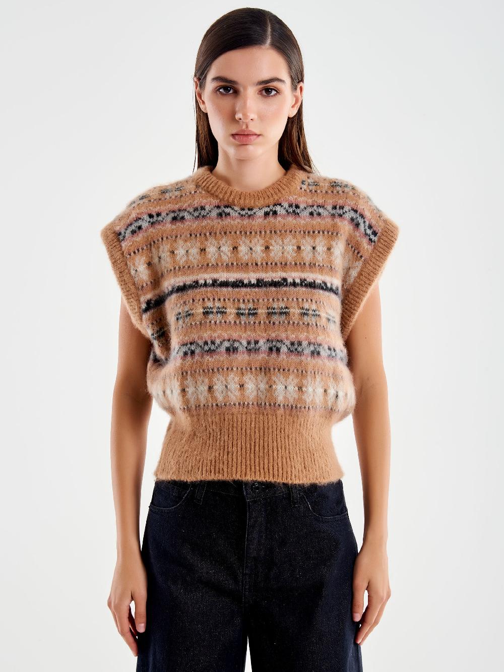 Vicolo Maglia Cropped Jacquard Cammello Presa