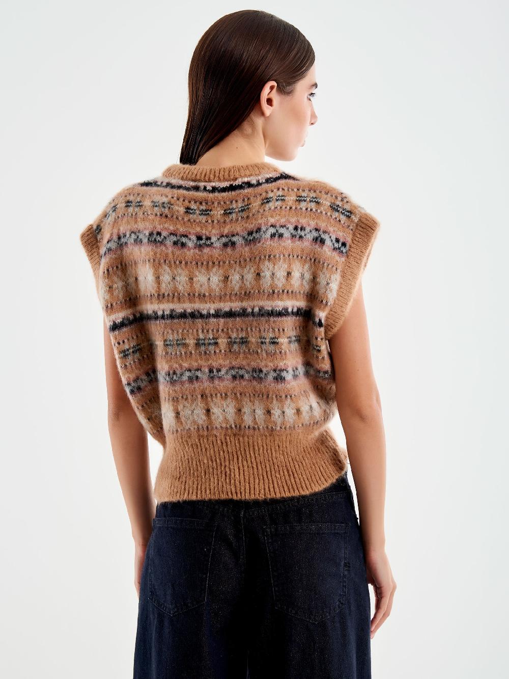 Vicolo Maglia Cropped Jacquard Cammello Presa