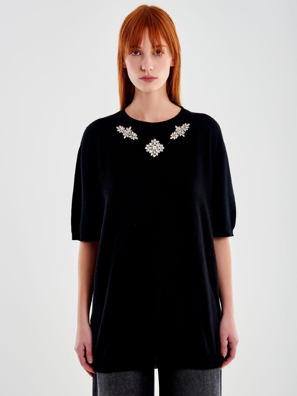 Vicolo Maxi Maglia con Cabochon Nero Outlet