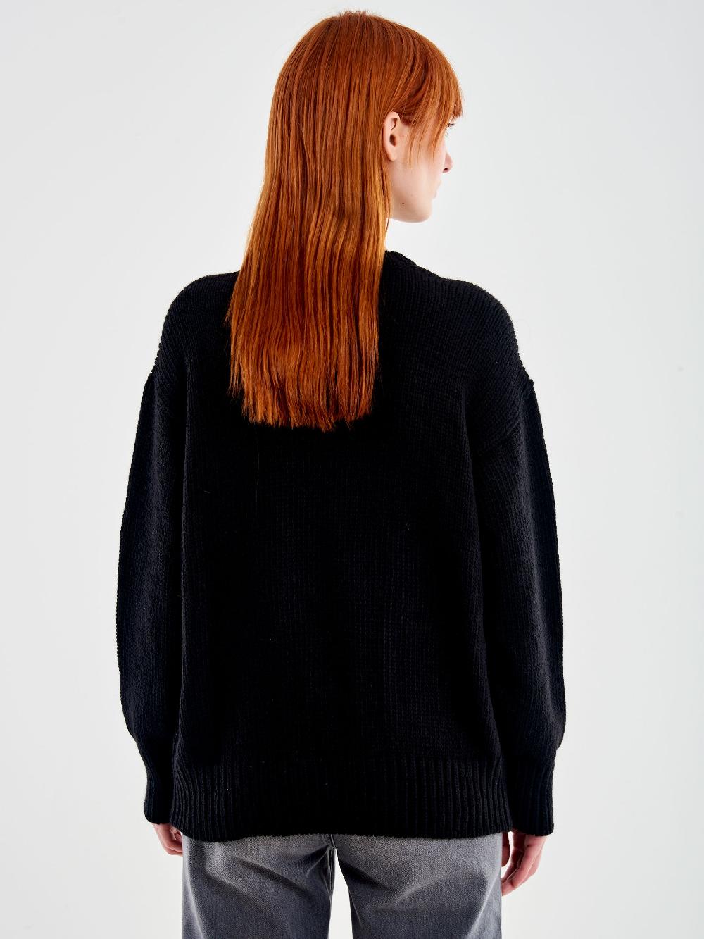 Vicolo Pull Girocollo con Cabochon Tasche Nero In Vendita