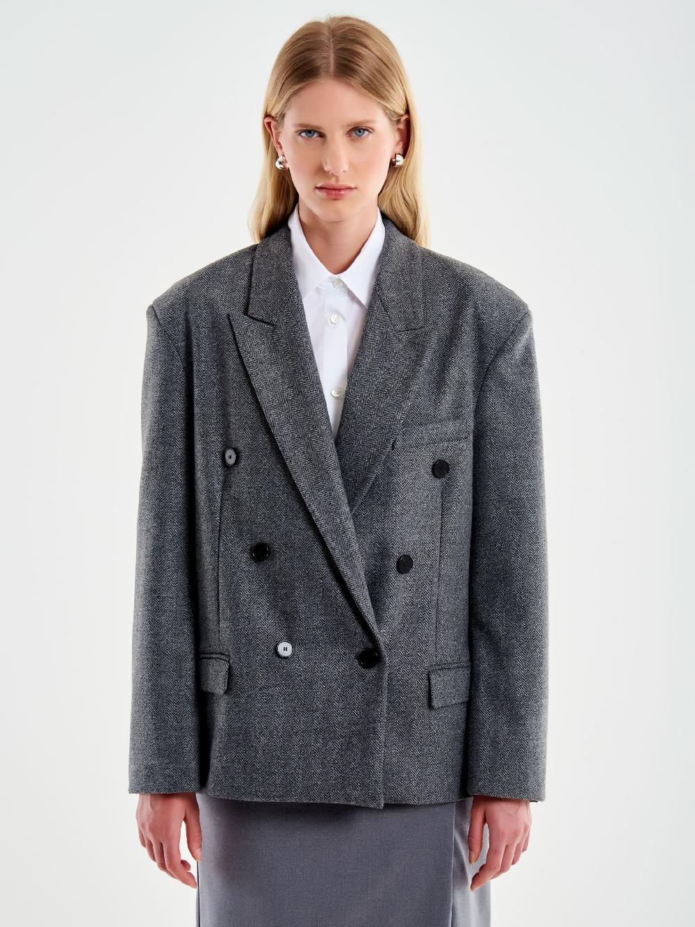 Vicolo Blazer Over Doppiopetto Spinato Grigio Vendita Calda