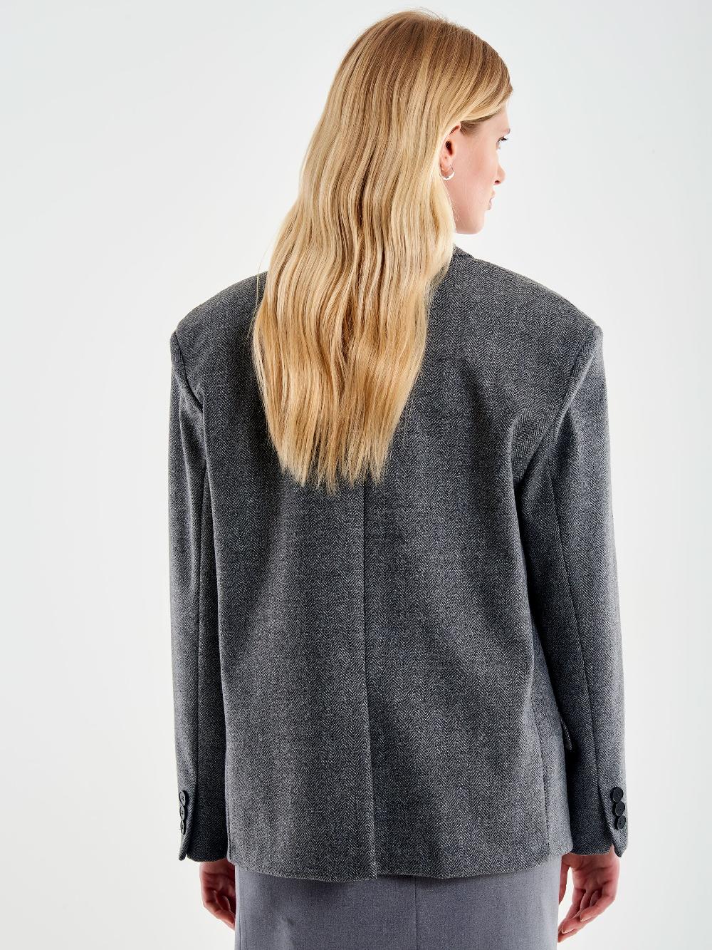 Vicolo Blazer Over Doppiopetto Spinato Grigio Vendita Calda