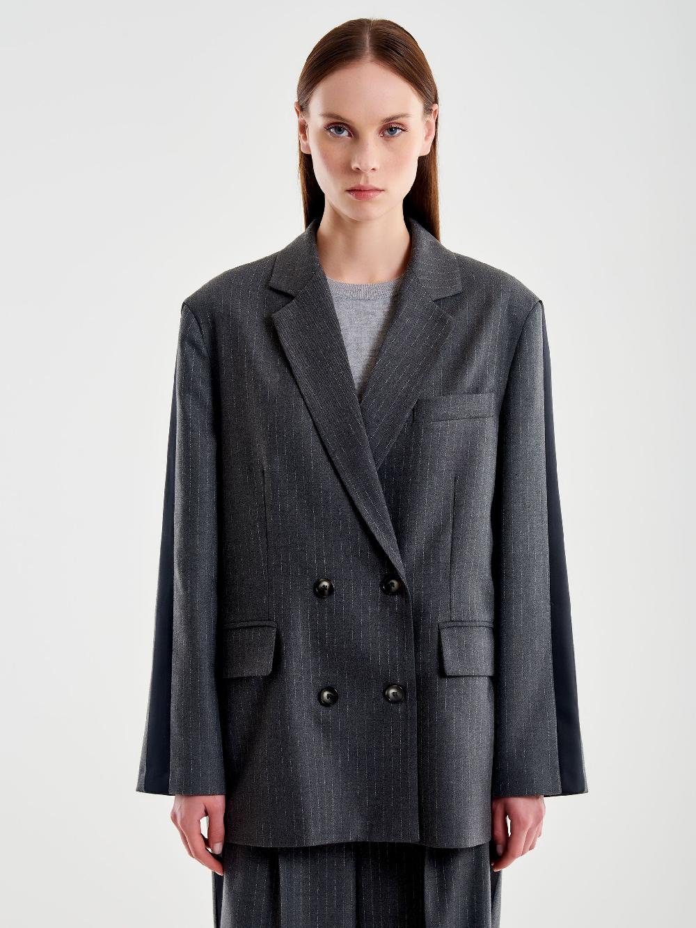Vicolo Blazer Gessato con Banda Laterale Grigio Vendita Economica
