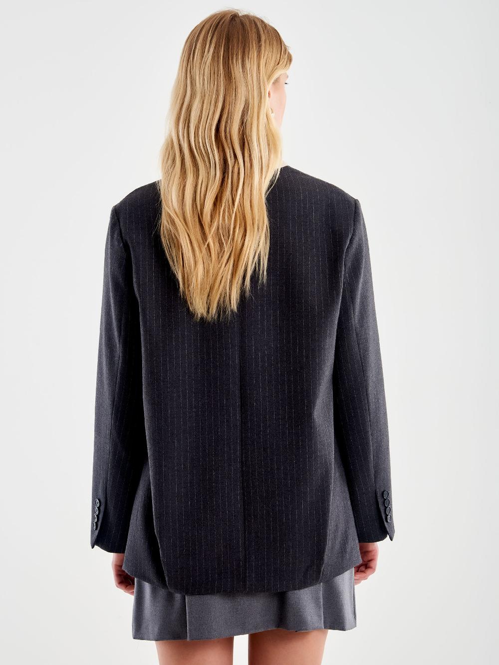Vicolo Blazer Gessato Senza Revers Grigio Saldi Di Fabbrica