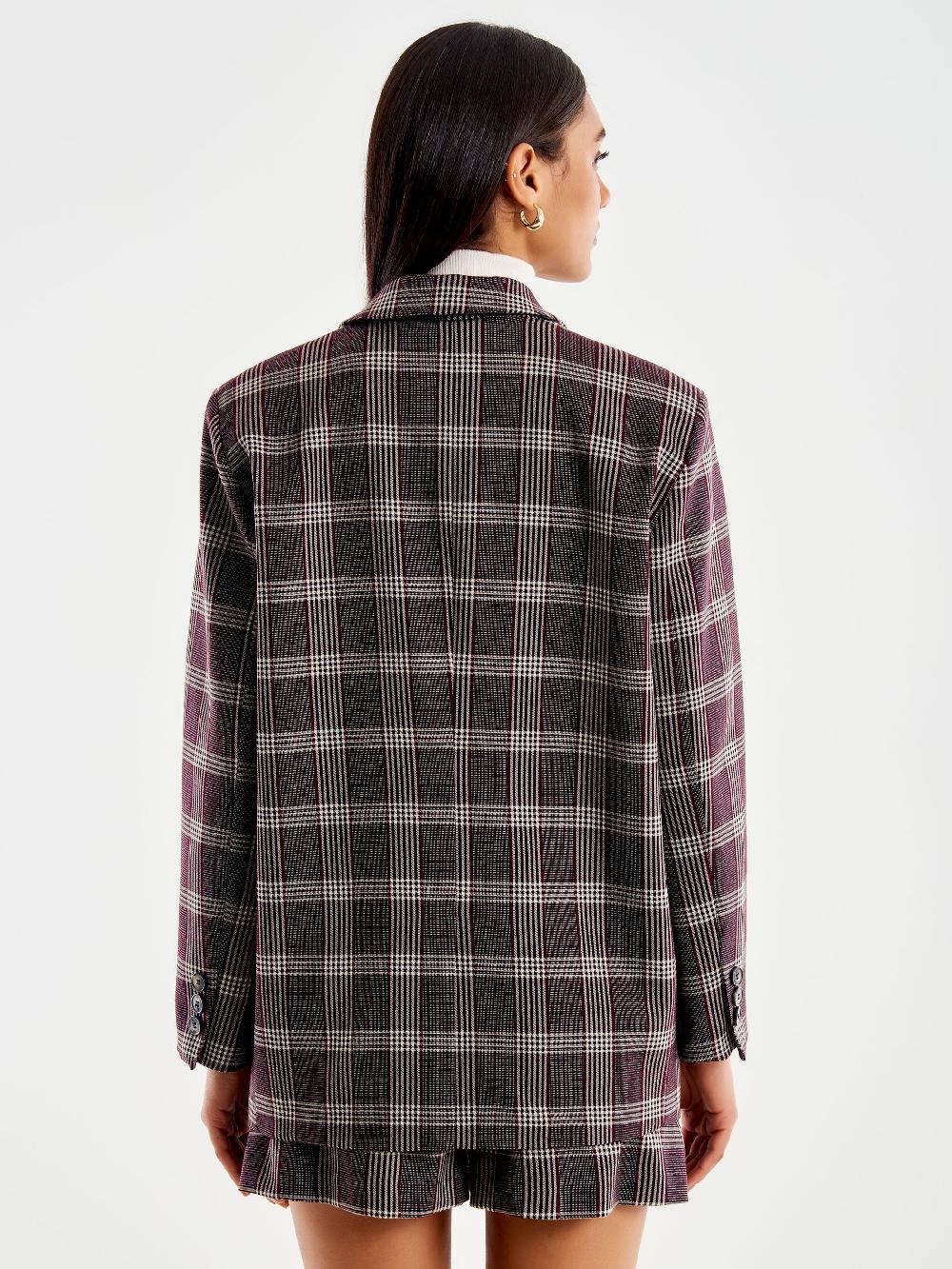 Vicolo Blazer Check Over Monopetto con Spilla Bordeaux In Saldo