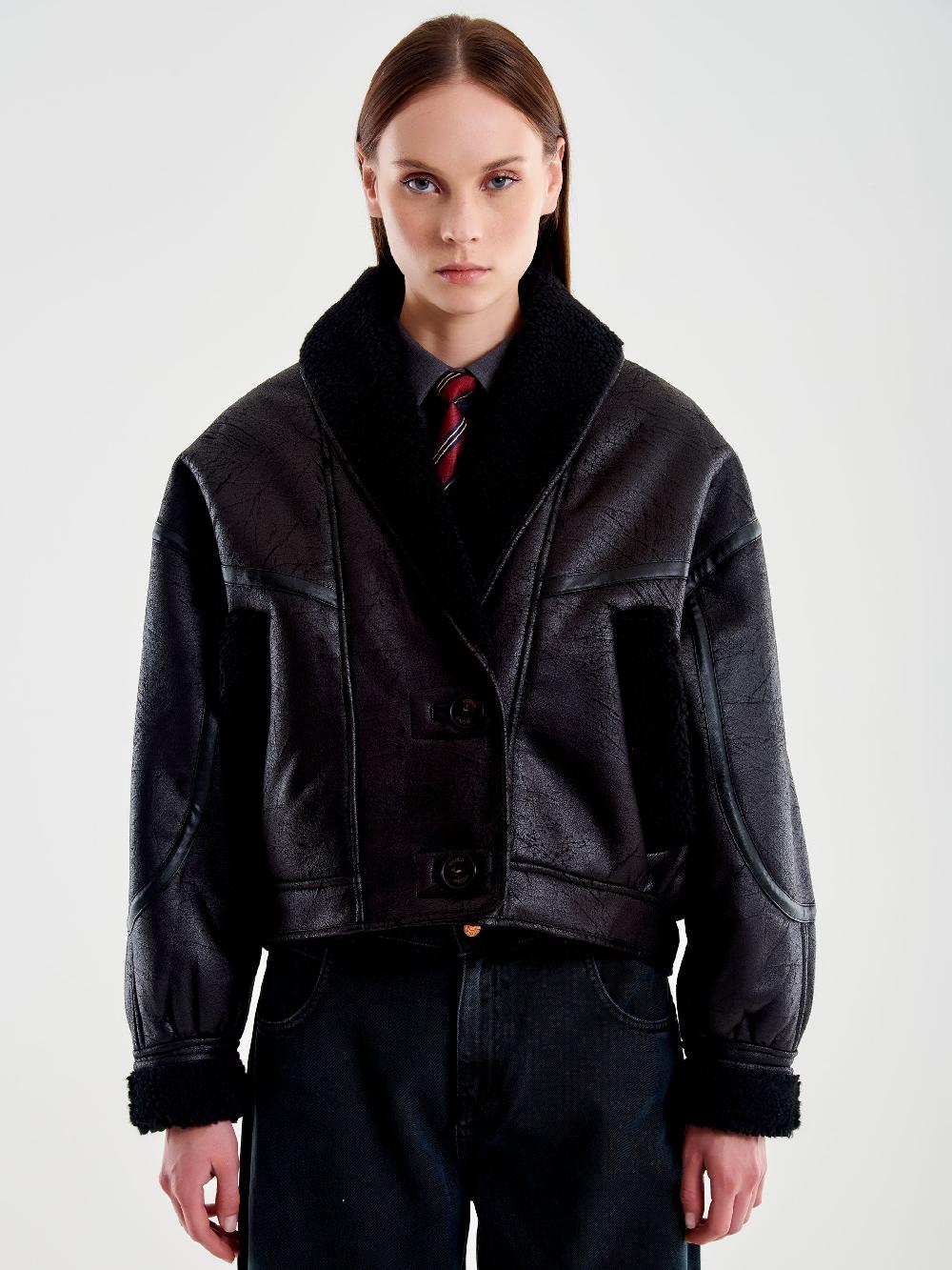 Vicolo Giubbotto Oversized effetto Pelle Nero Spedizione gratuita
