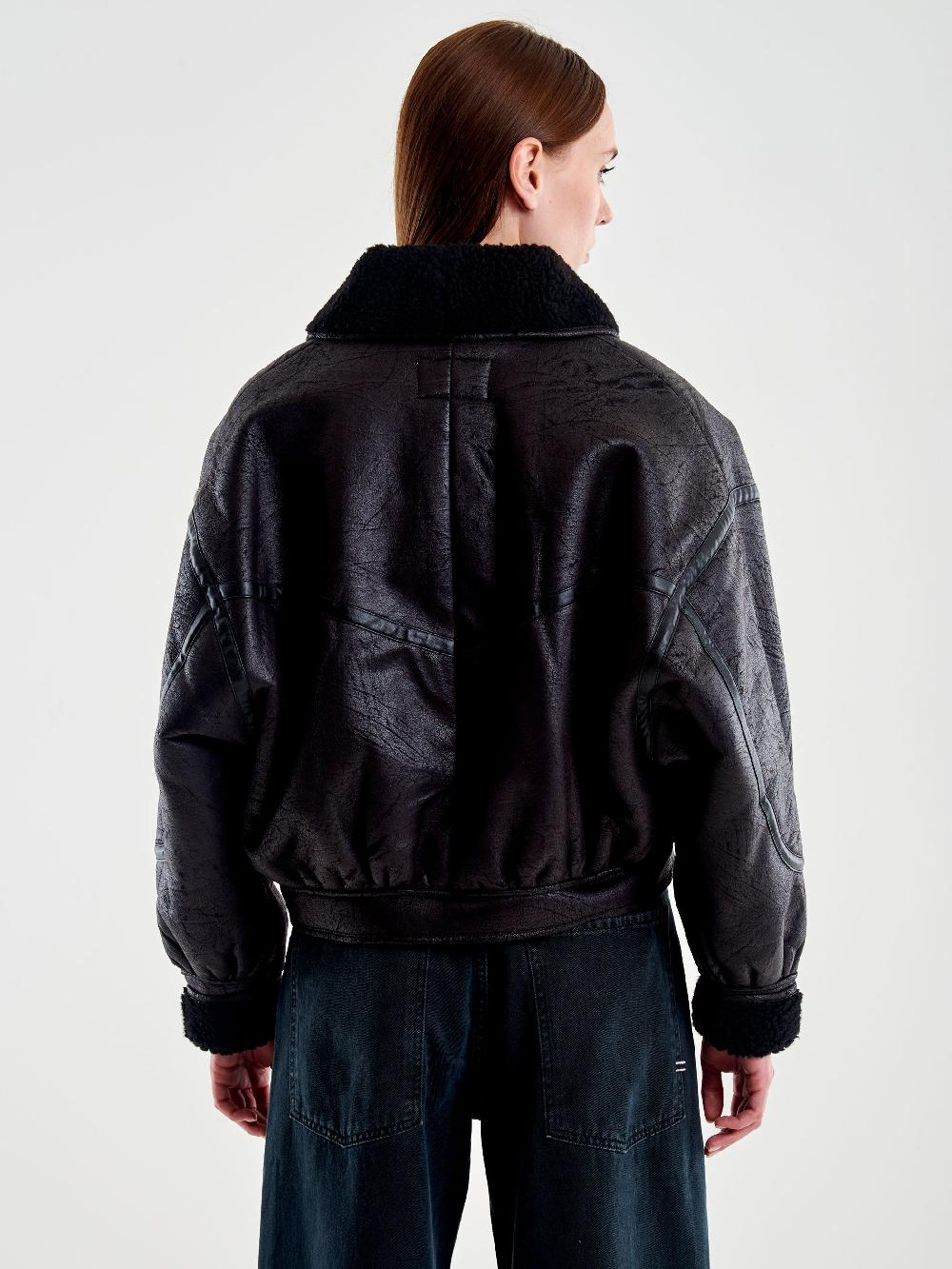 Vicolo Giubbotto Oversized effetto Pelle Nero Spedizione gratuita