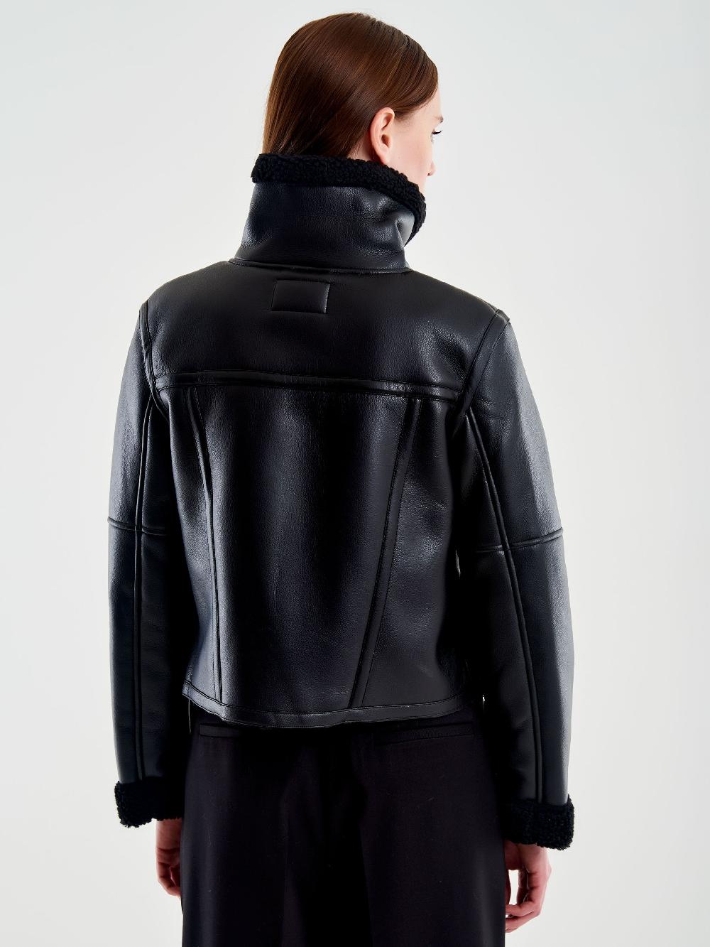 Vicolo Giubbotto Biker Cropped Effetto Pelle Nero Sconto di tempo limitato