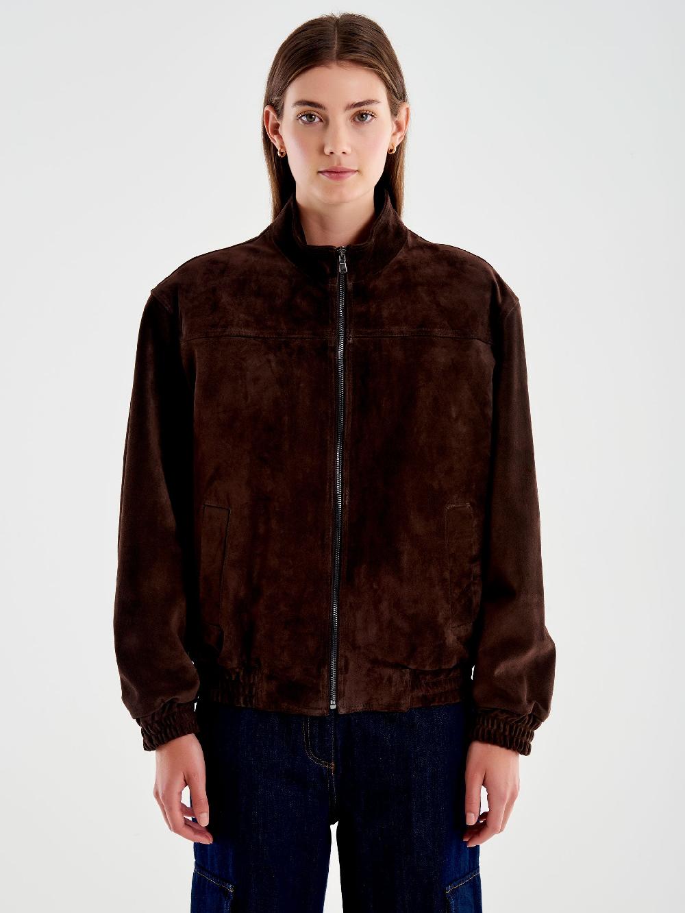 Vicolo Bomber in Pelle Scamosciato Marrone Prezzo di fabbrica