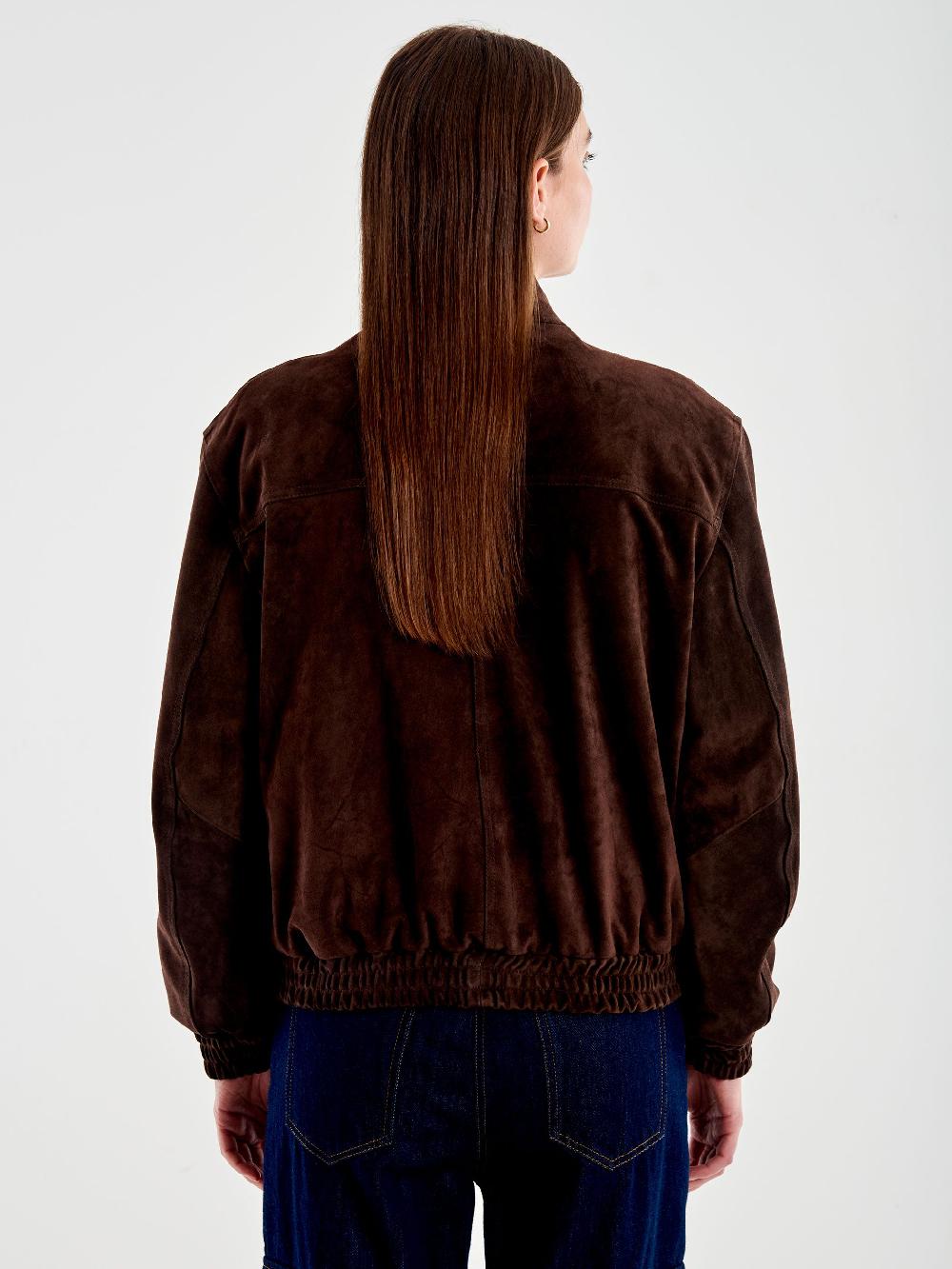 Vicolo Bomber in Pelle Scamosciato Marrone Prezzo di fabbrica