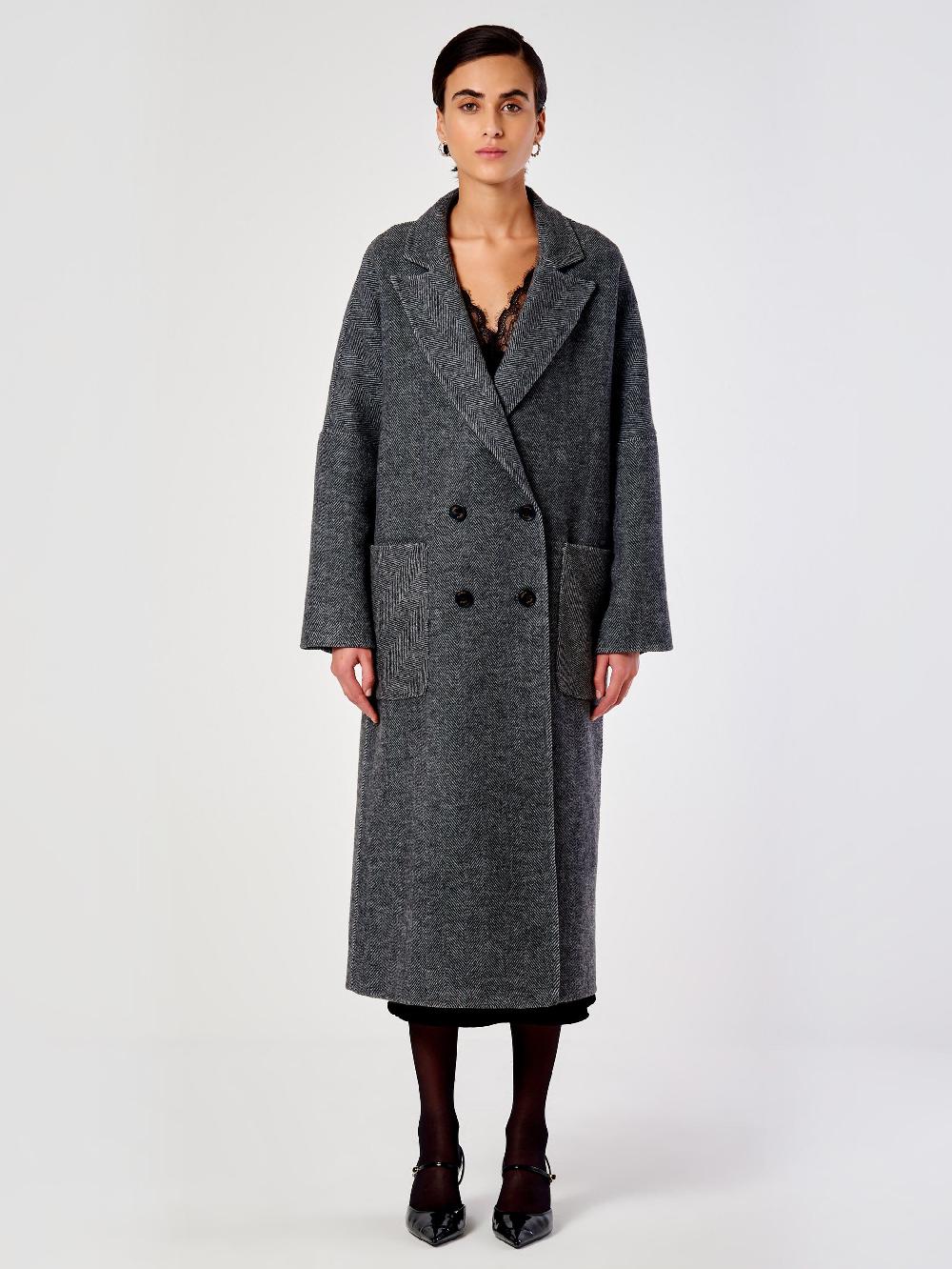 Vicolo Cappotto Doppiopetto Spinato Grigio Smaltimento dello stoccaggio