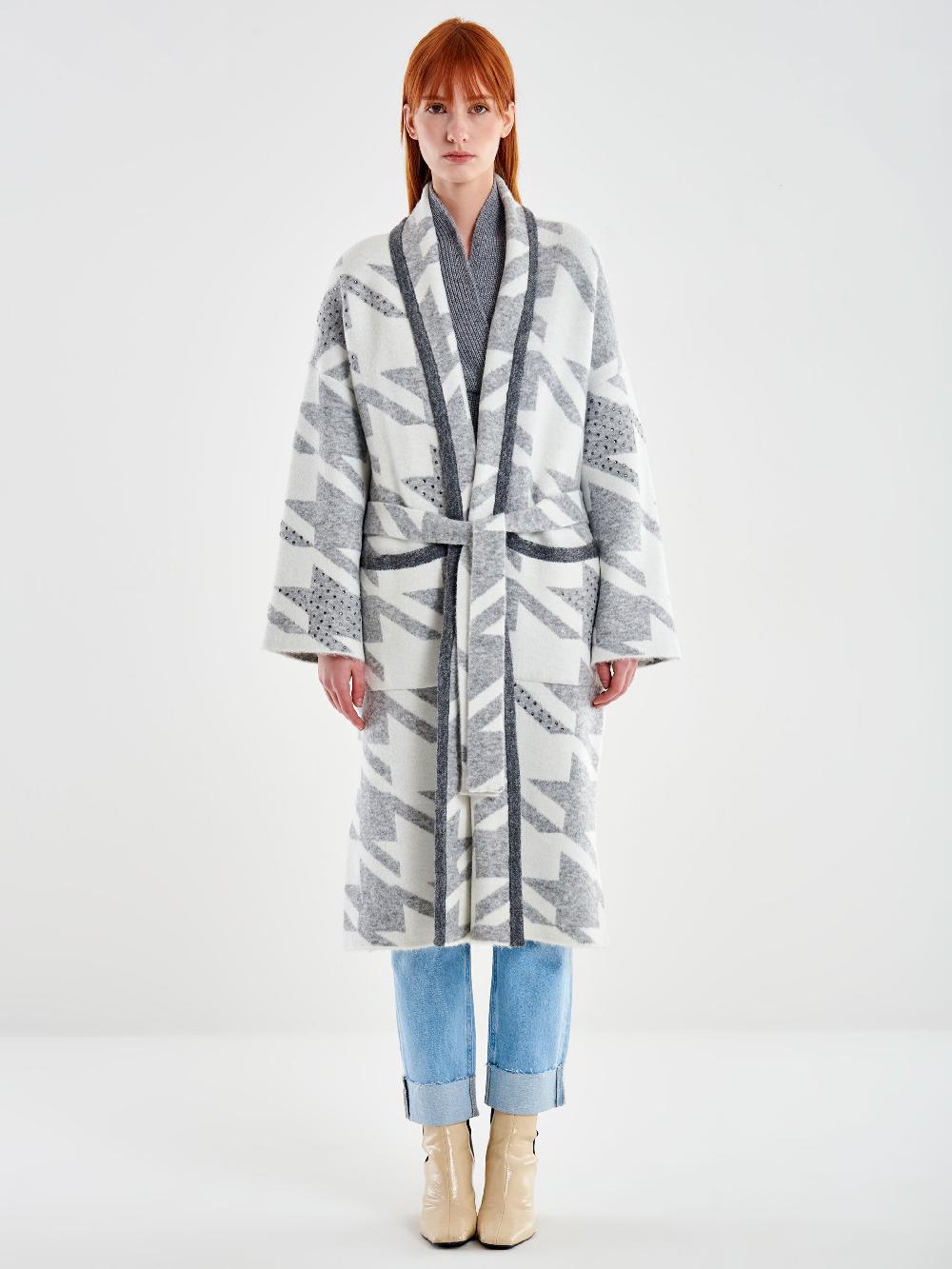 Vicolo Cappotto in Maglia Maxi Pied de Poule Grigio Offerta migliore