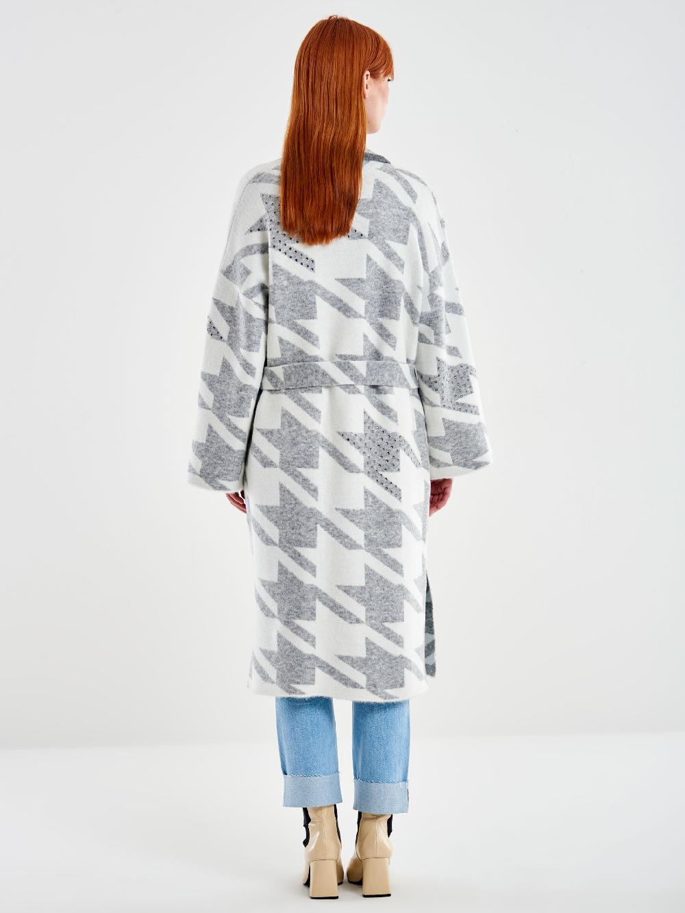 Vicolo Cappotto in Maglia Maxi Pied de Poule Grigio Offerta migliore