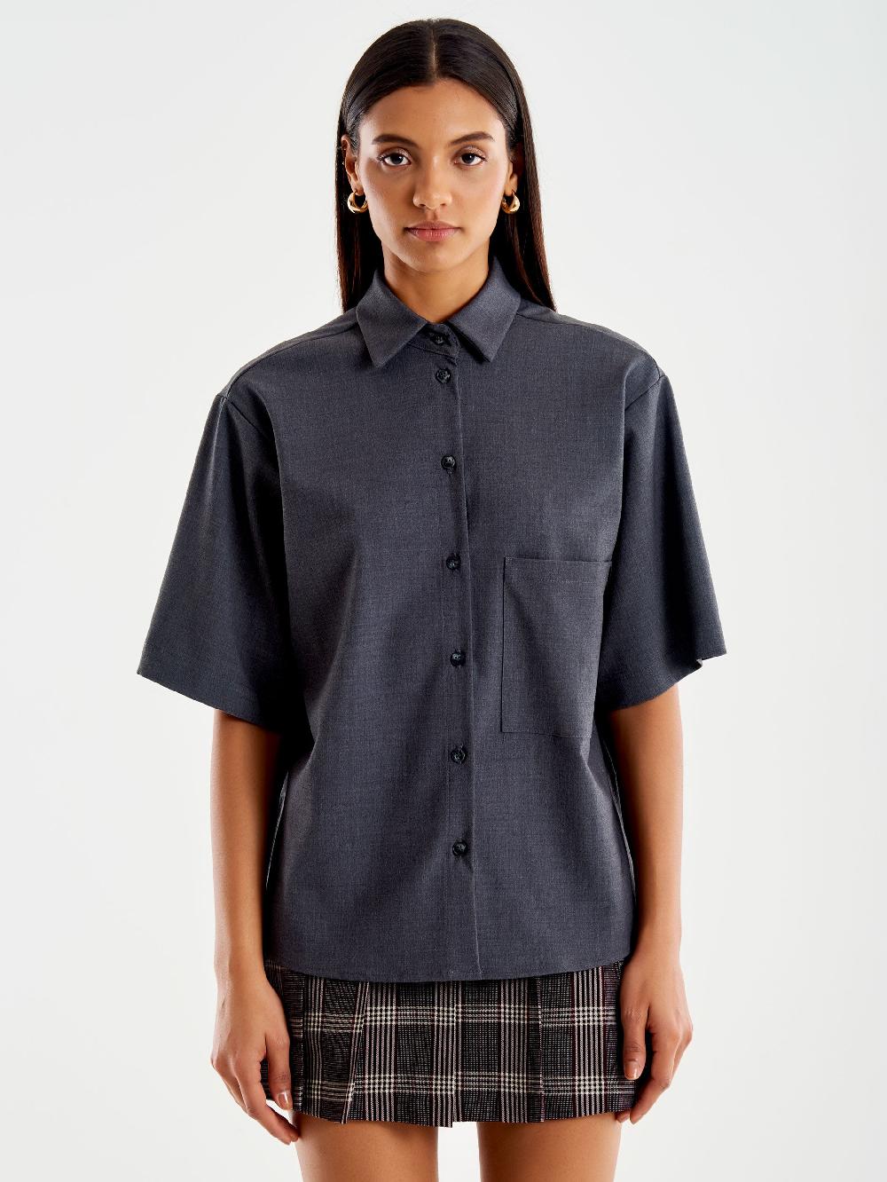 Vicolo Camicia Maniche Corte con Taschina Grigio Grandi sconti