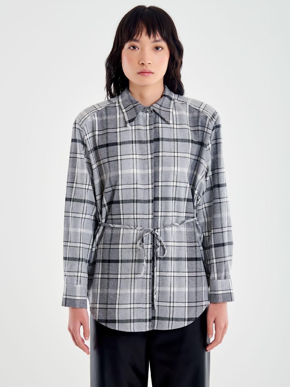 Vicolo Camicia Spalle Over Check Grigio Nuovi prodotti