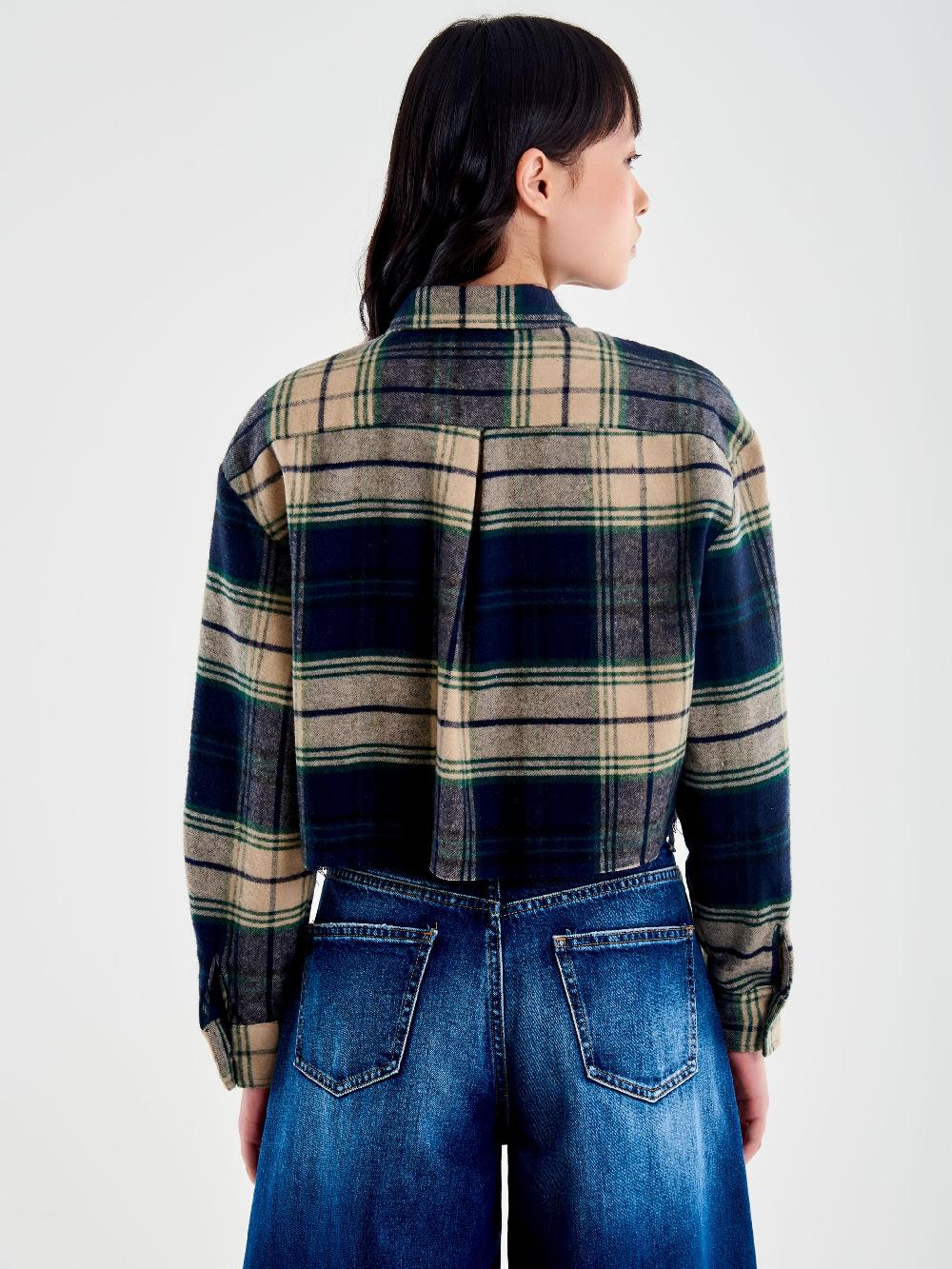Vicolo Camicia Check Cropped Blu Offerte stagionali