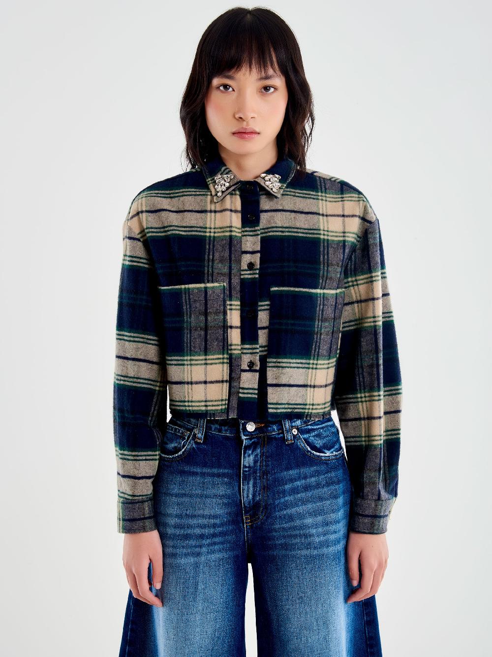 Vicolo Camicia Check Cropped Blu Offerte stagionali
