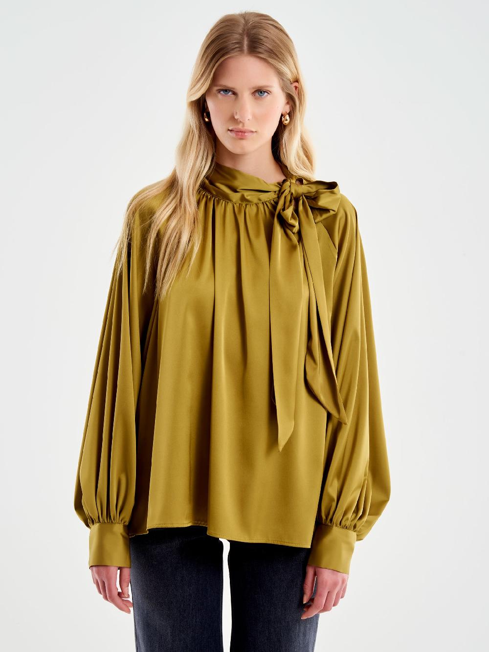 Vicolo Camicia Over Satin con Fiocco Militare Sconti VIP