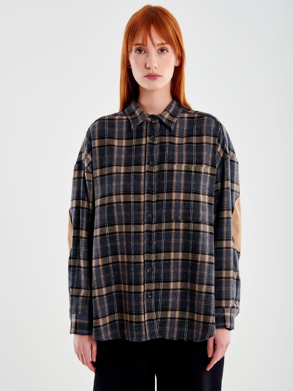 Vicolo Camicia Oversized Check con Toppe Beige Super Saving Price