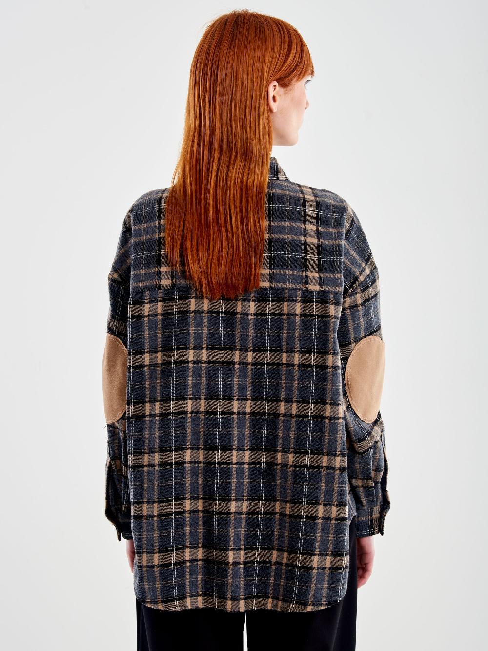 Vicolo Camicia Oversized Check con Toppe Beige Super Saving Price
