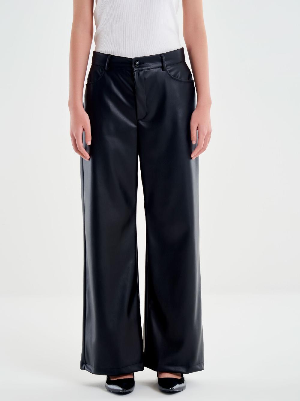 Vicolo Pantalone Palazzo Effetto Pelle Nero ACQUISTA ORA