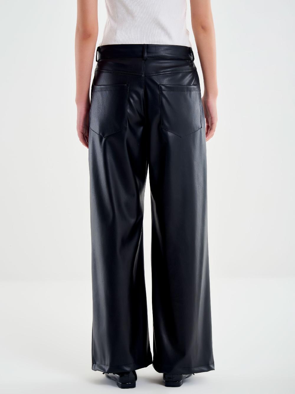 Vicolo Pantalone Palazzo Effetto Pelle Nero ACQUISTA ORA