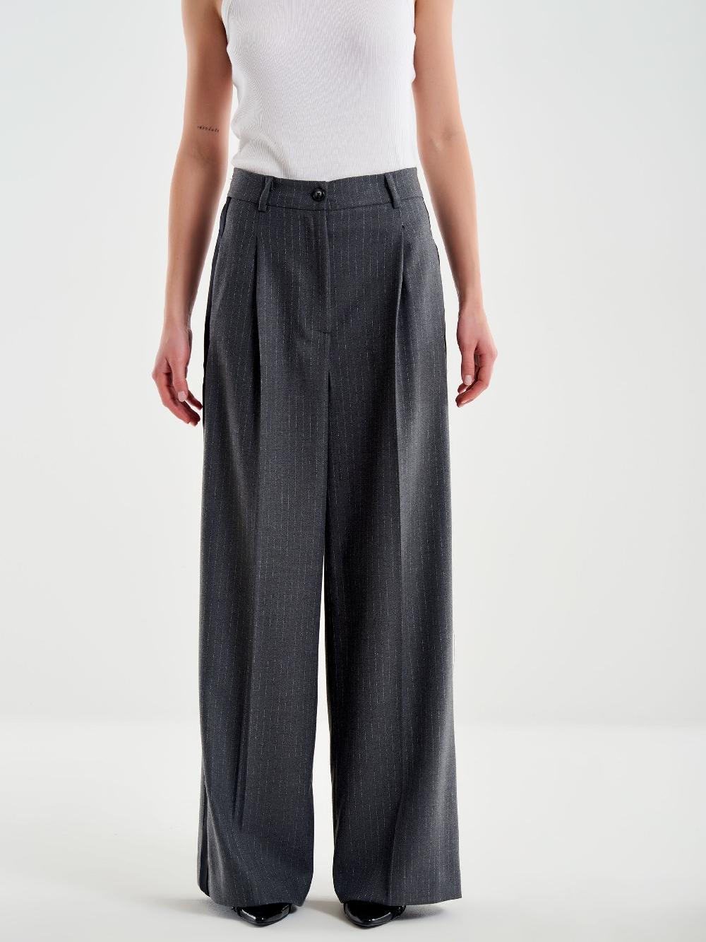 Vicolo Pantalone Gessato Ampio Con Banda Laterale Grigio Ultimi due giorni