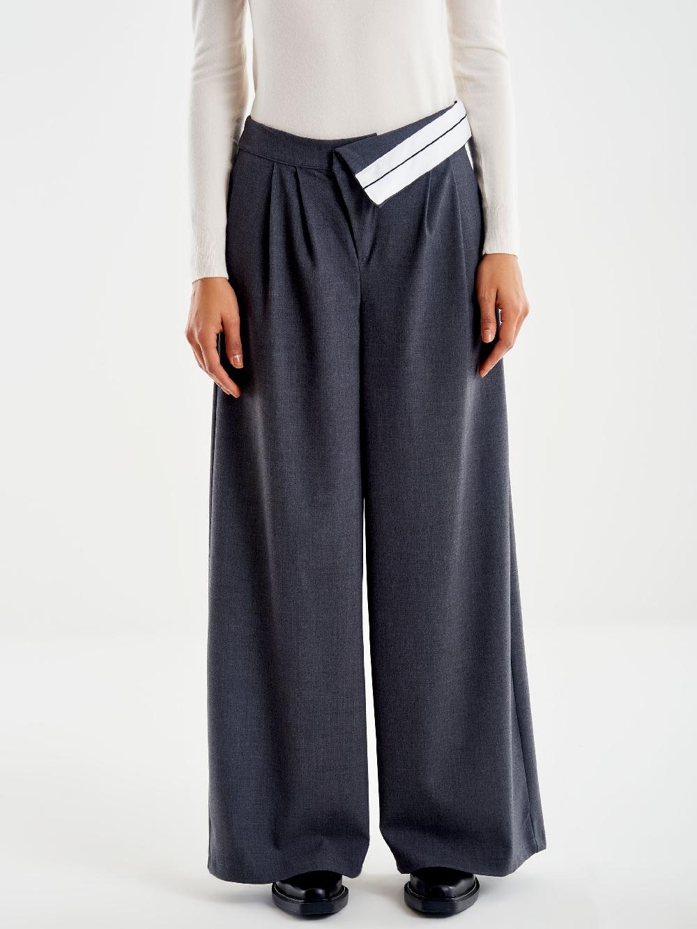 Vicolo Pantalone Ampio con Risvolto in Vita Grigio Ultimo giorno