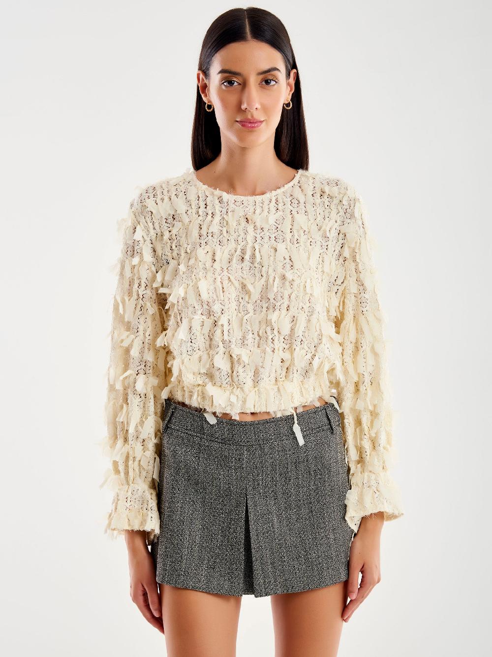 Vicolo Top in Pizzo Sfrangiato Bianco Duty-free