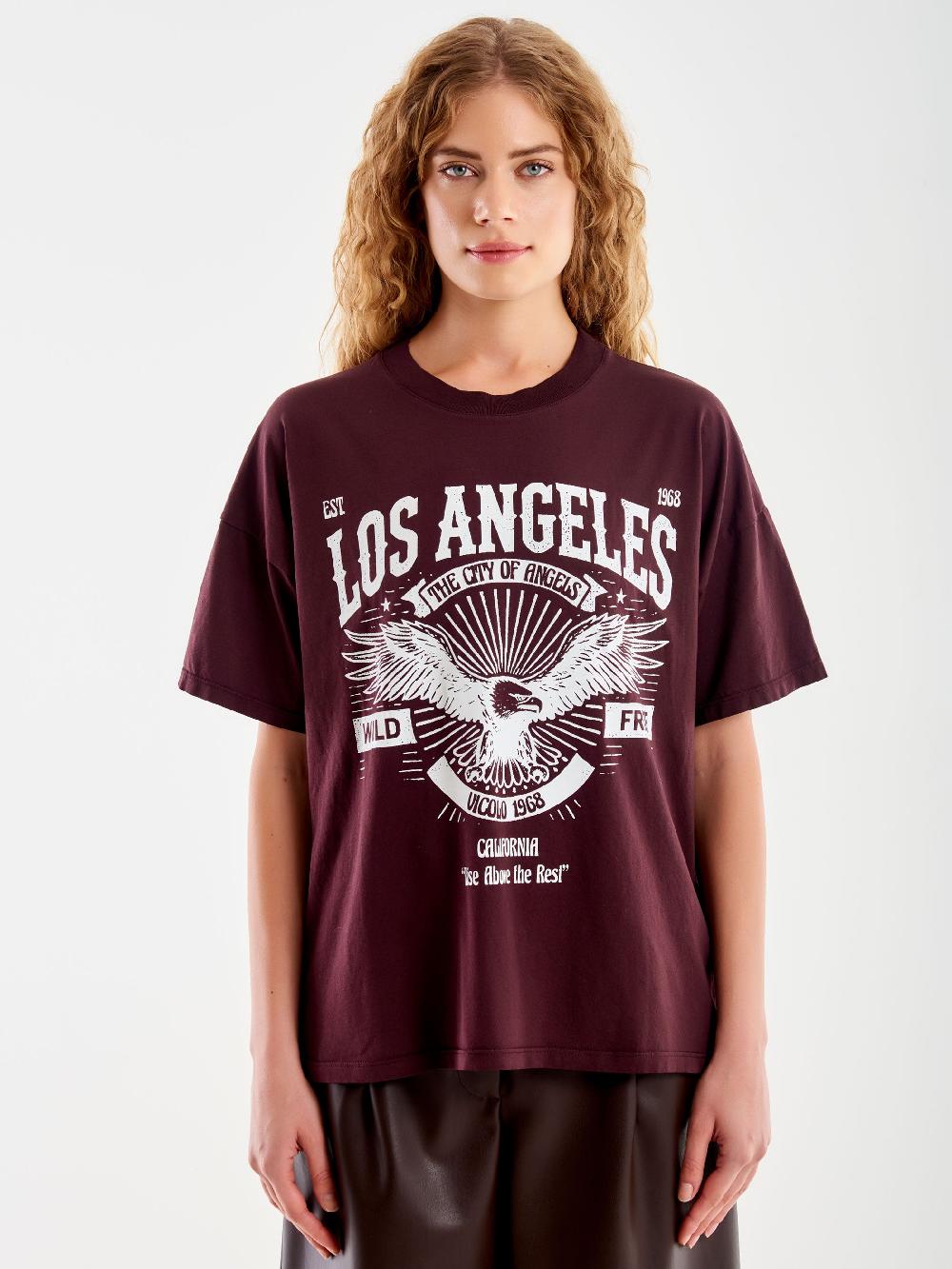 Vicolo T-shirt Varsity "Los Angeles" Bordeaux Italy