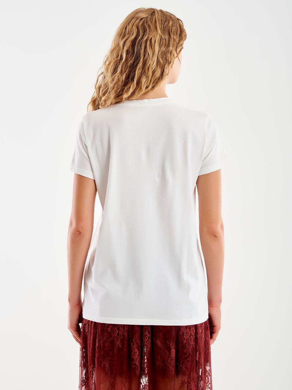 Vicolo T-Shirt Ricamata "Anche Meno" Bianco Vendita