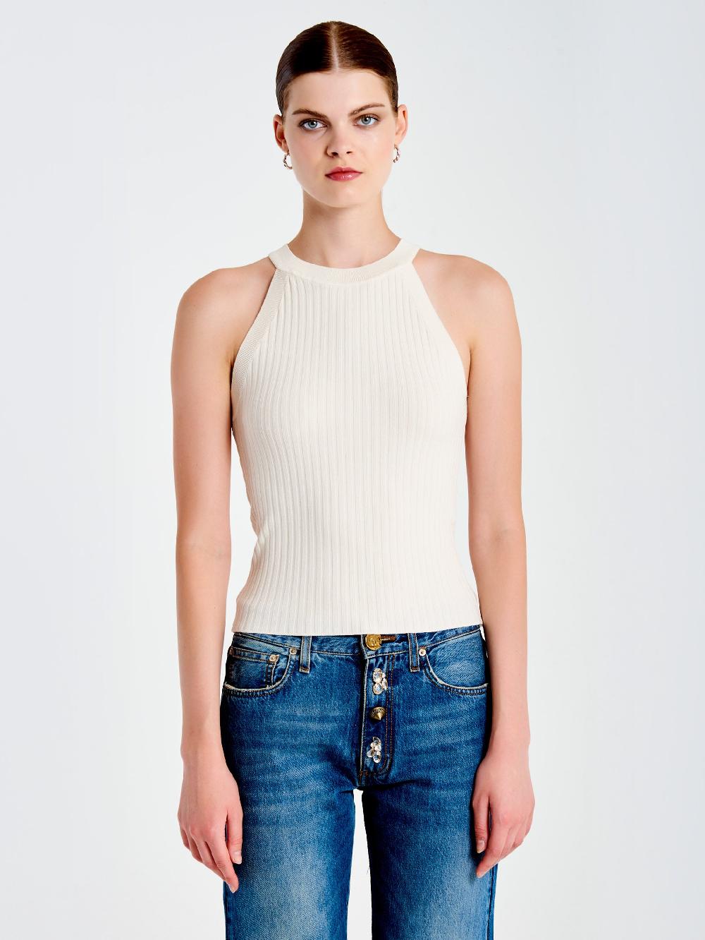 Vicolo Top in Maglia Scollo Halter Bianco Spedizione Gratuita