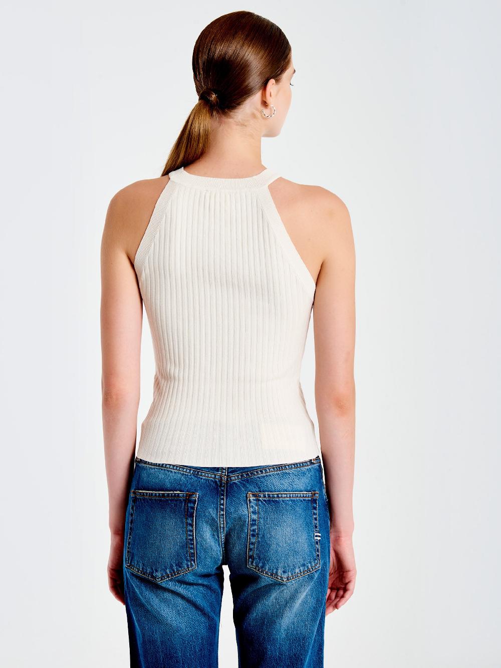 Vicolo Top in Maglia Scollo Halter Bianco Spedizione Gratuita