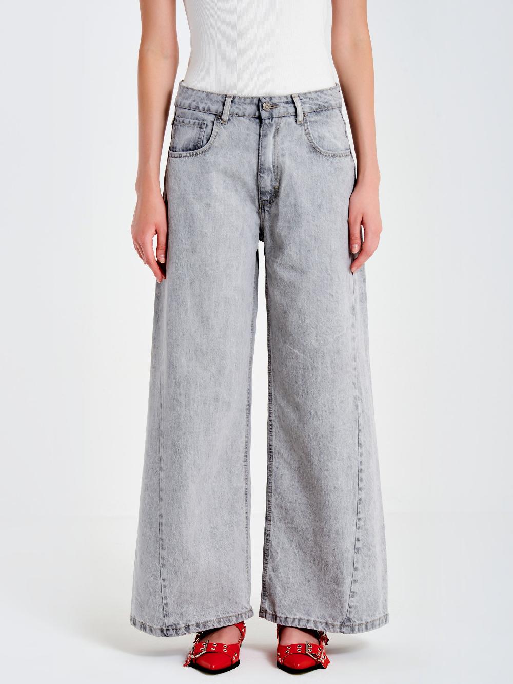 Vicolo Jeans Ampio con Cuciture LateraliGrigio Offerta speciale