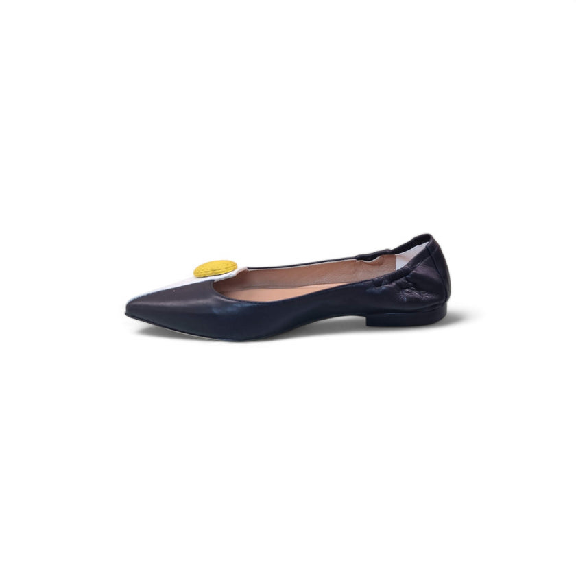 Viola Ricci Venus - Ballerina in pelle nero - bianco Black Friday Prezzi
