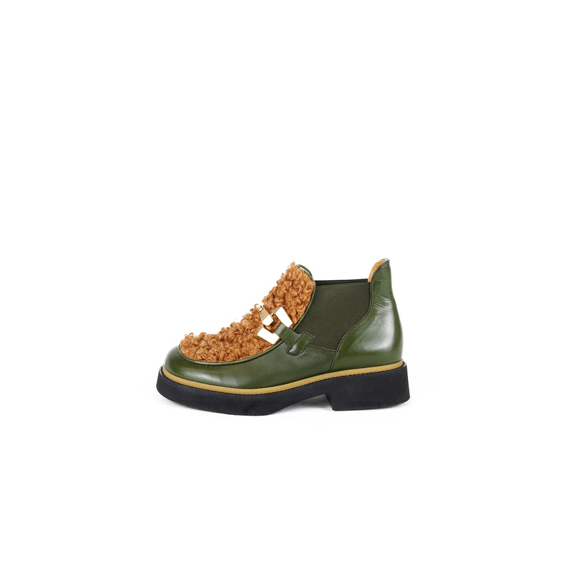 Viola Ricci Alice - Stivaletto in pelle Verde - astrakan miele Qualità